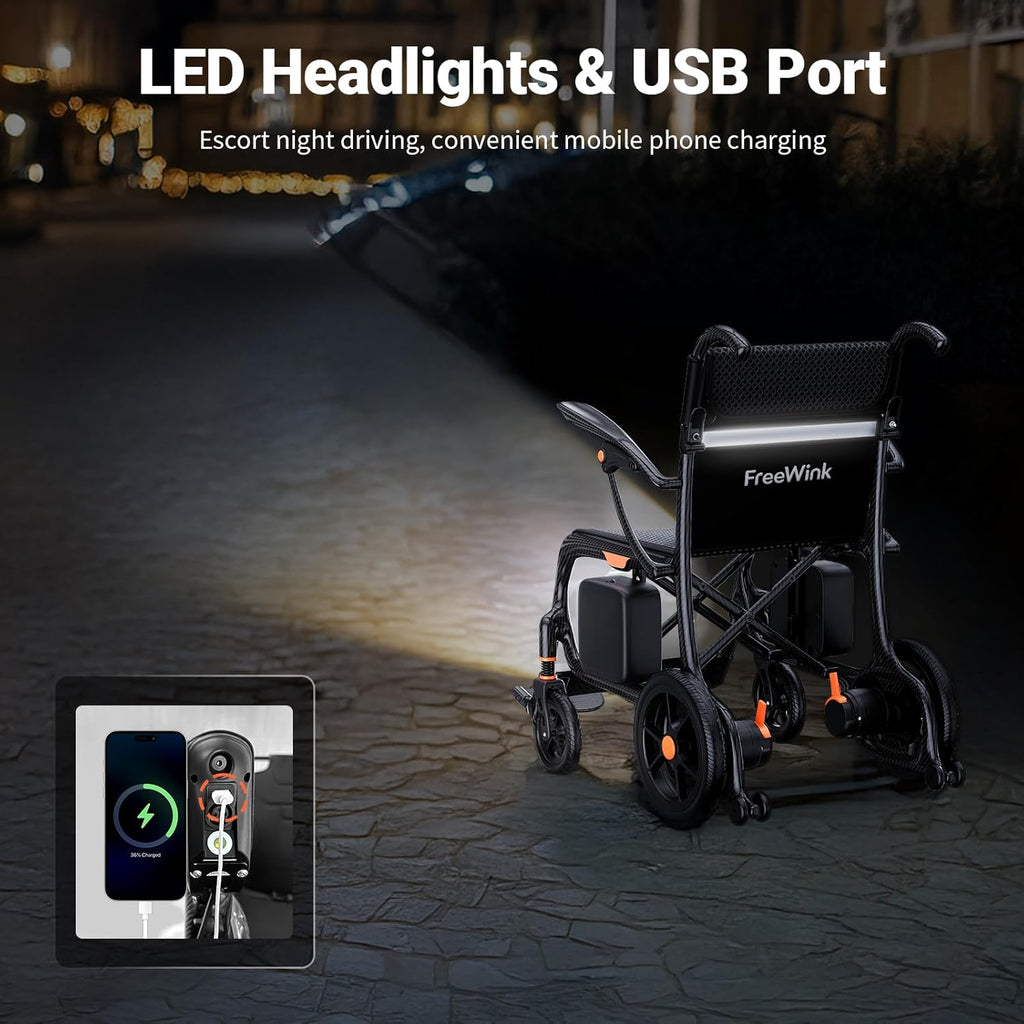 28 lbs Carbon Fiber Ultralight Foldable Electric Wheelchair – Dual Battery, 28-Mile Range, All-Terrain, Airline Approved