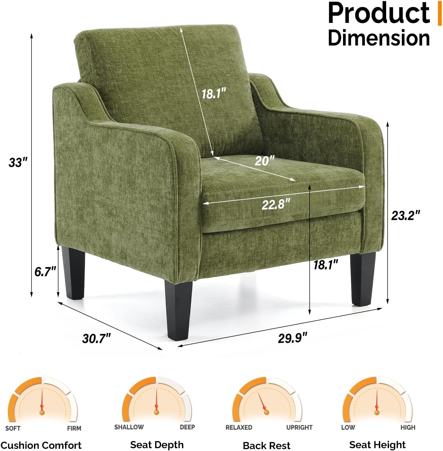 VINGLI Accent Chair for Living Room Chairs Olive Green Reading Chair