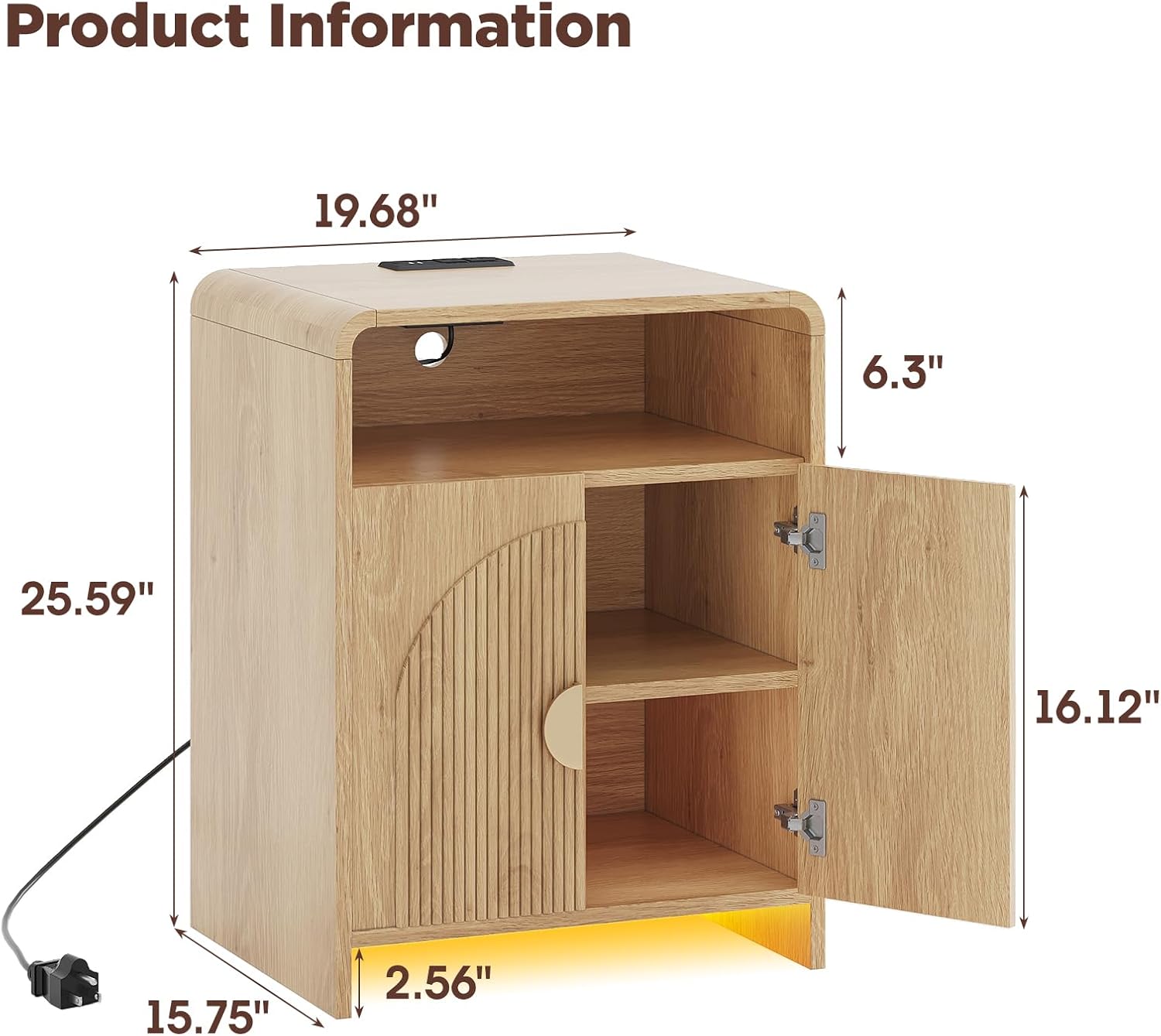 Nightstand with Charging Station and LED Lights
