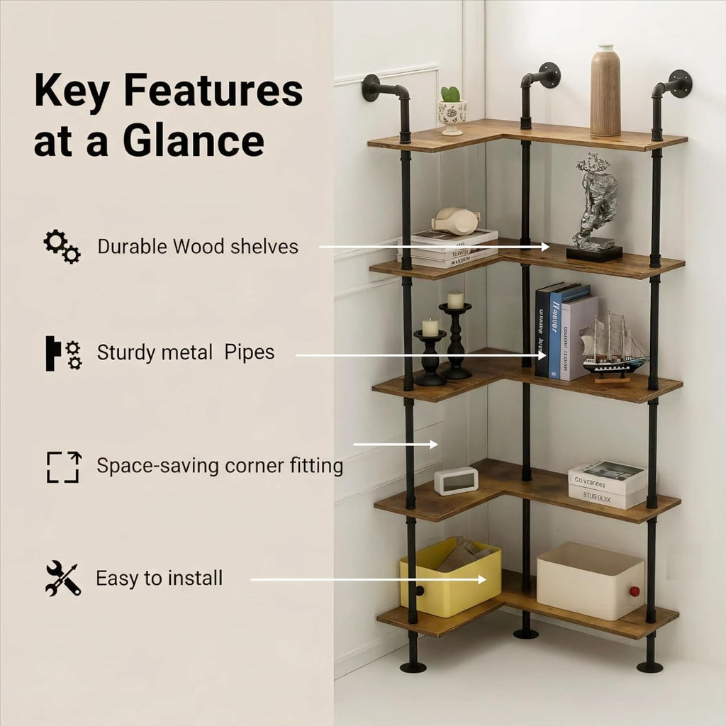 Industrial Pipe Corner Bookshelf