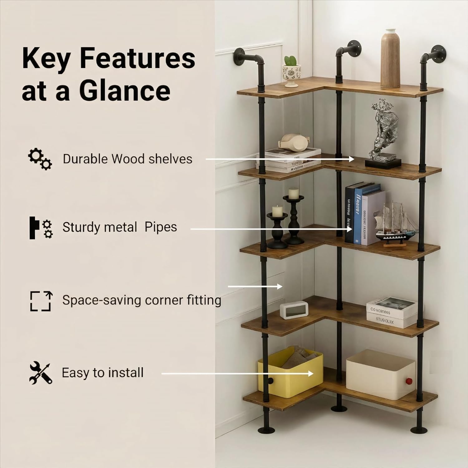 Industrial Pipe Corner Bookshelf