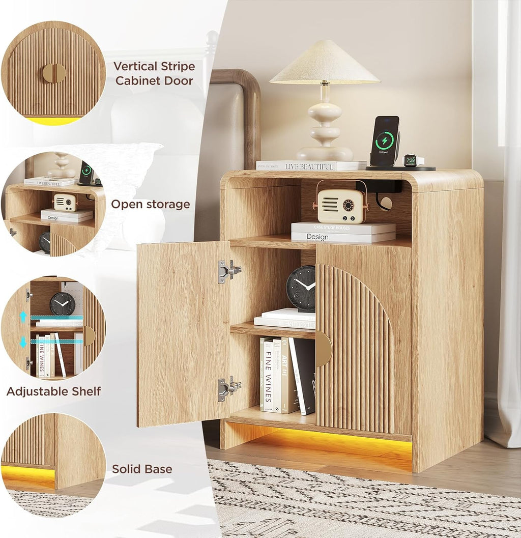 Nightstand with Charging Station and LED Lights