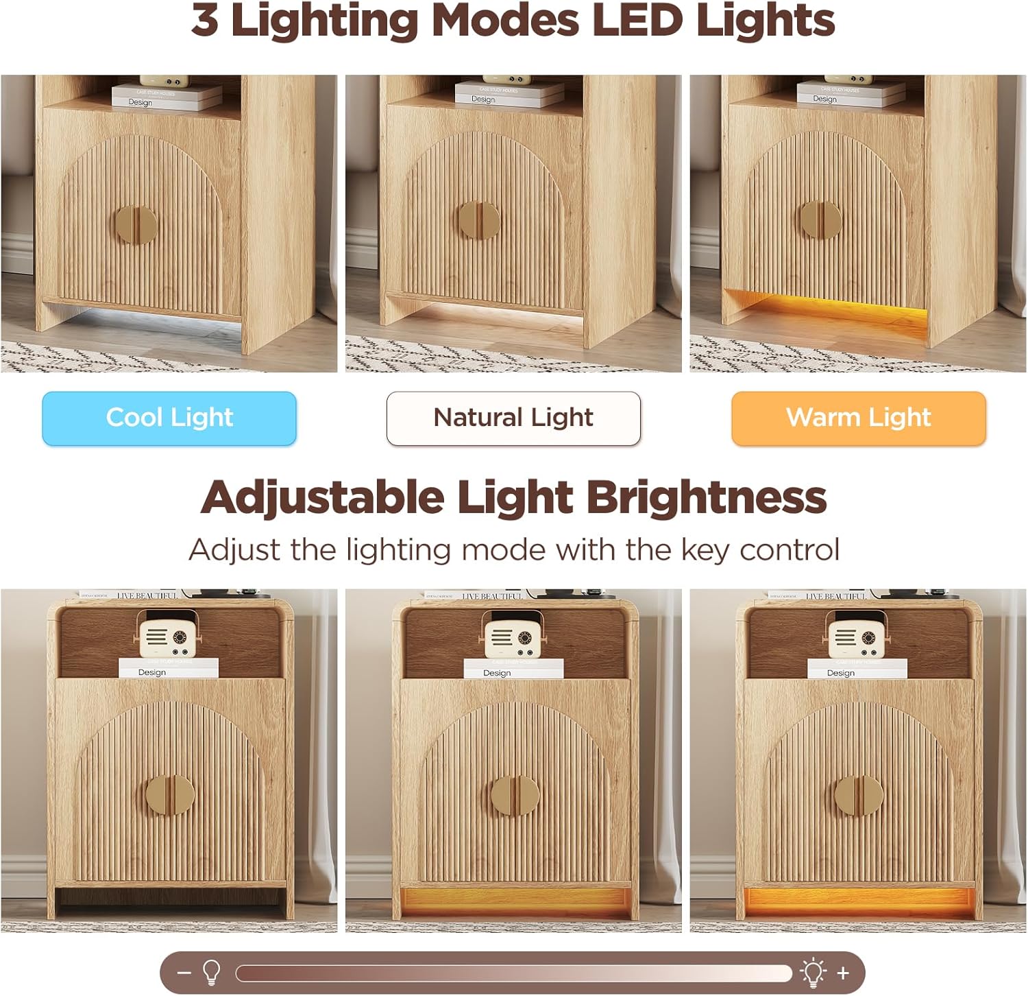 Nightstand with Charging Station and LED Lights