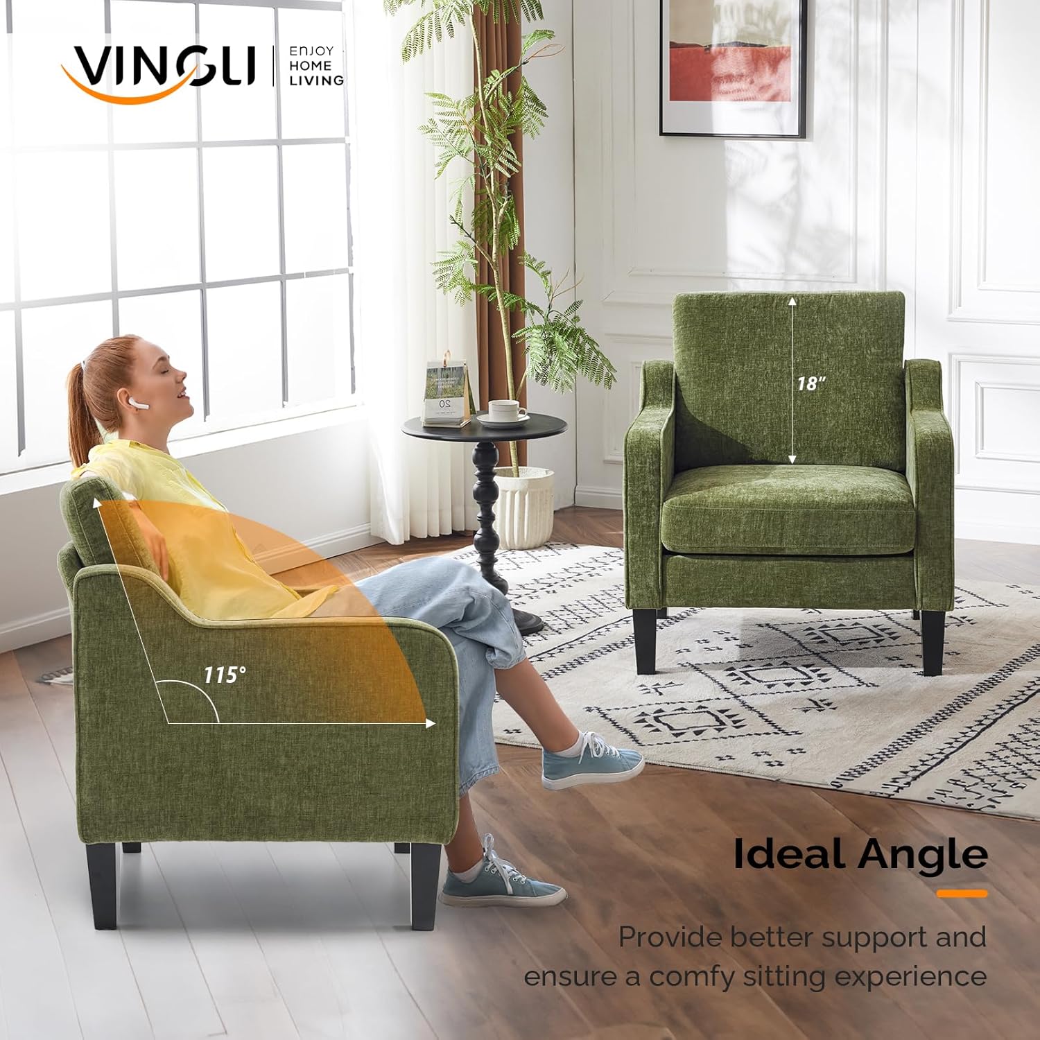 VINGLI Accent Chair for Living Room Chairs Olive Green Reading Chair
