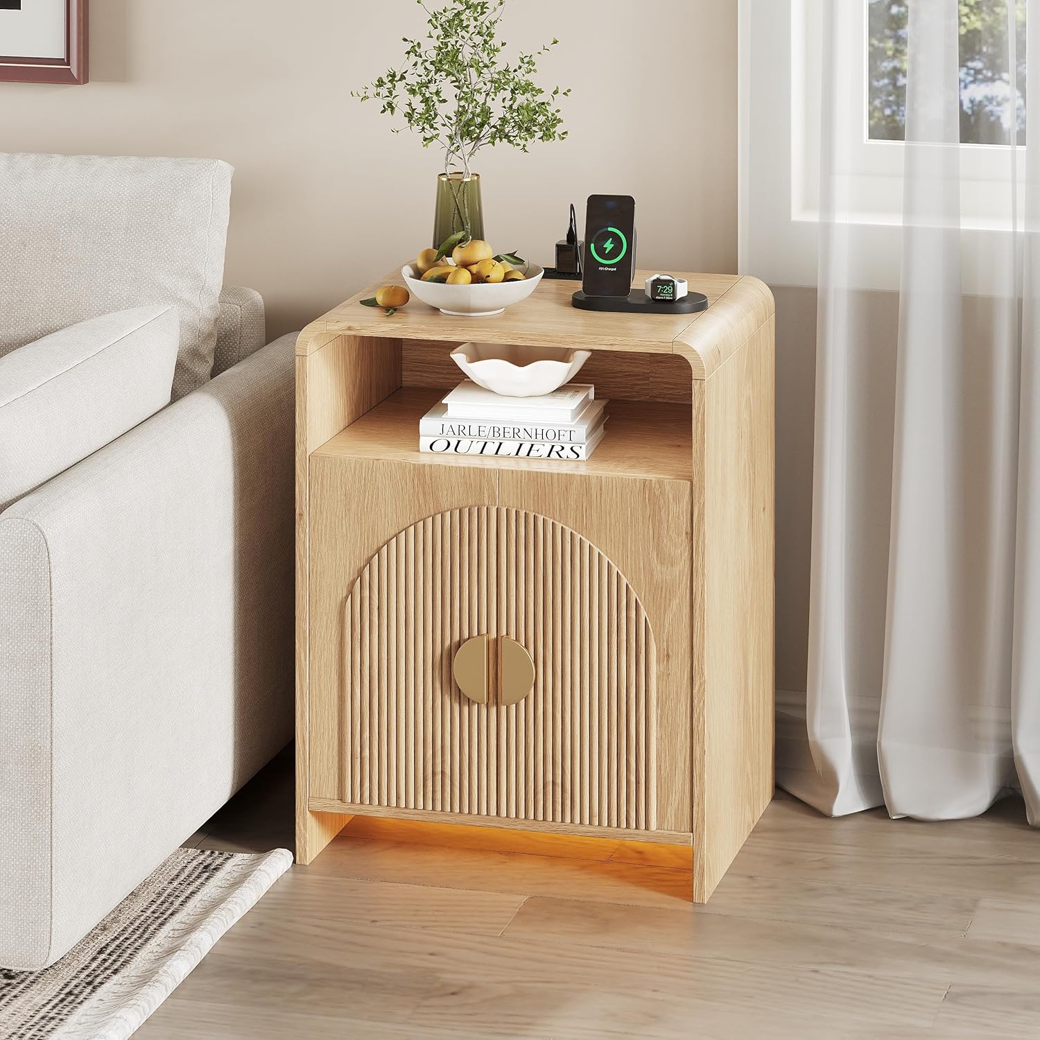 Nightstand with Charging Station and LED Lights