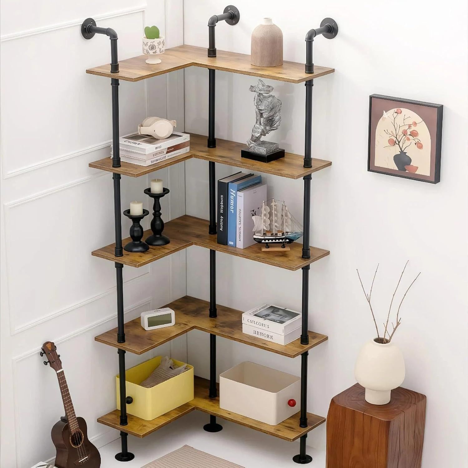 Industrial Pipe Corner Bookshelf